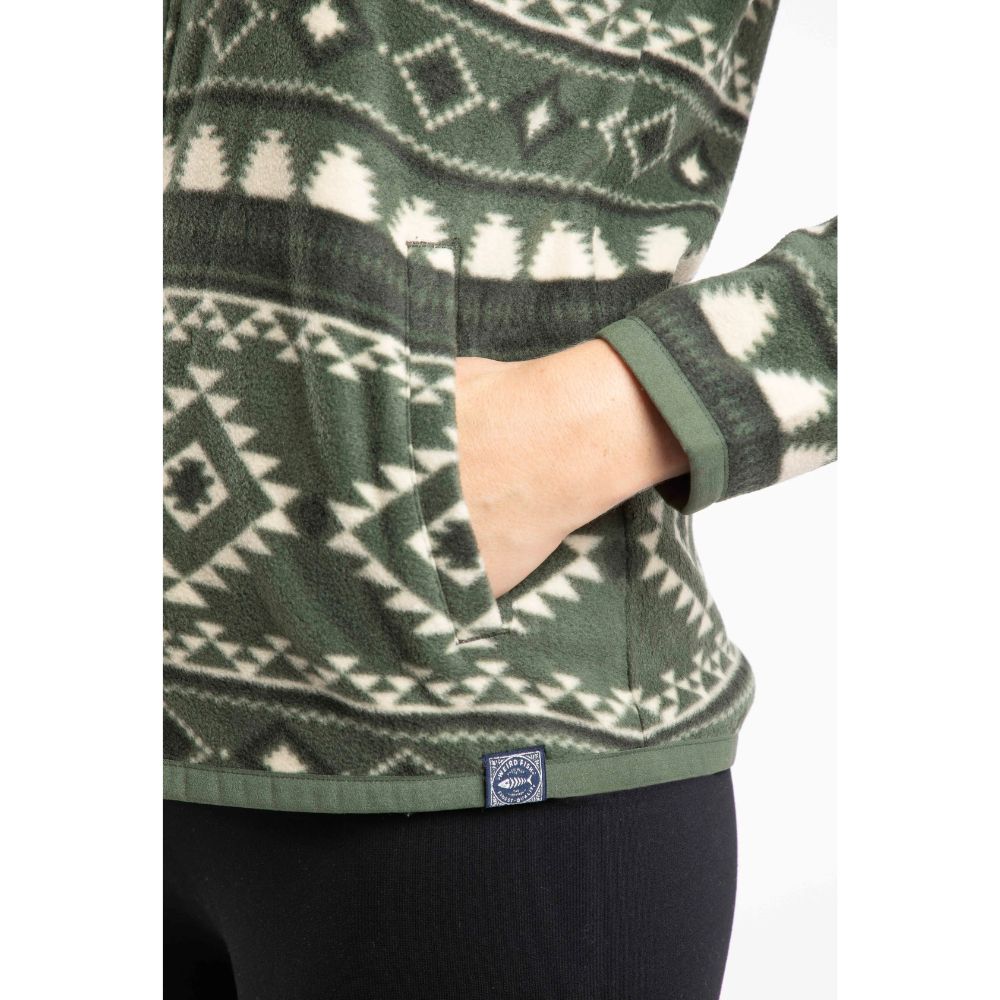 Weird Fish Rochelle Full Zip Printed Microfleece - Deep Lichen Green