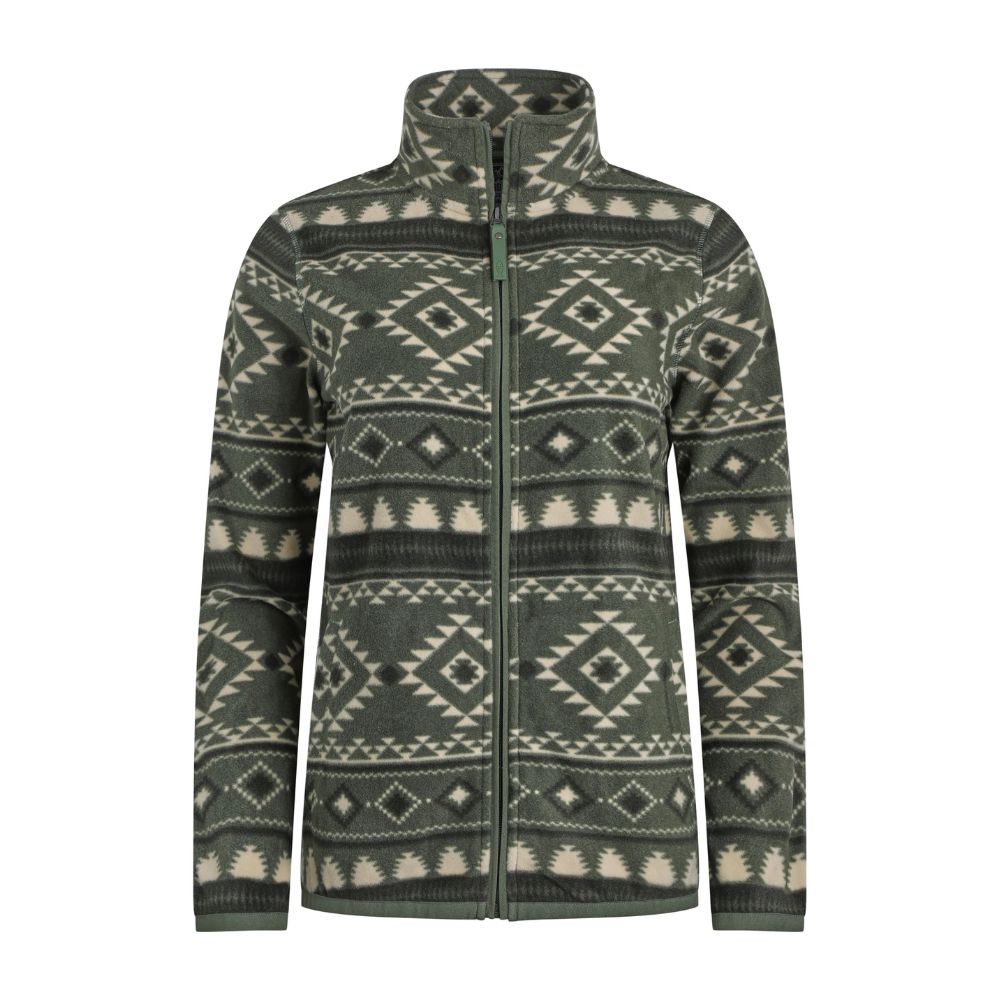 Weird Fish Rochelle Full Zip Printed Microfleece - Deep Lichen Green