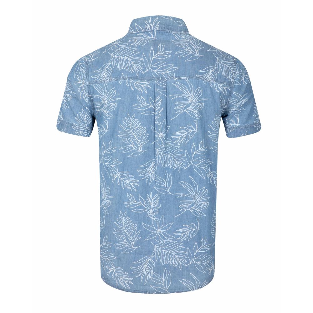Weird Fish Russell Chambray Leaf Print Shirt - Denim