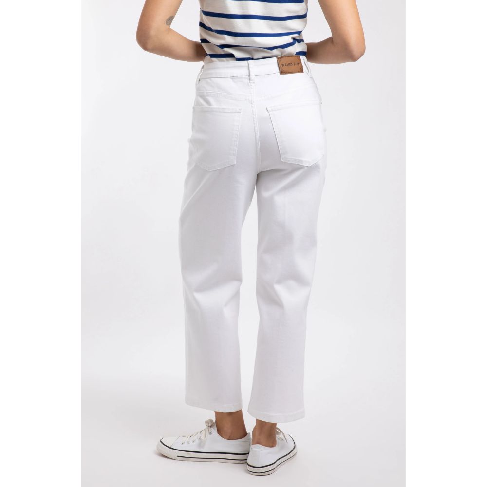 Weird Fish Soulina Wide Leg Cropped Denim Jeans - White