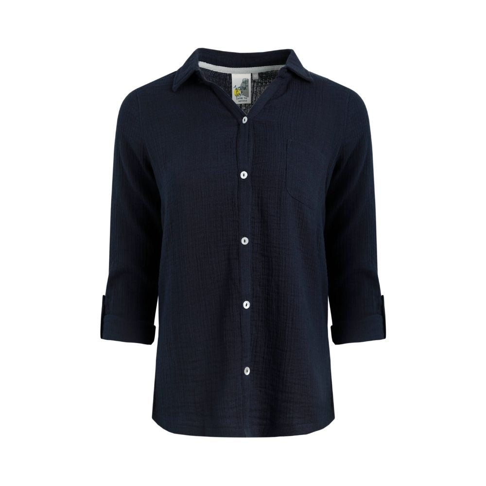 Weird Fish Suria Double Cloth Shirt - Navy Blue - Old Railway Line Garden Centre