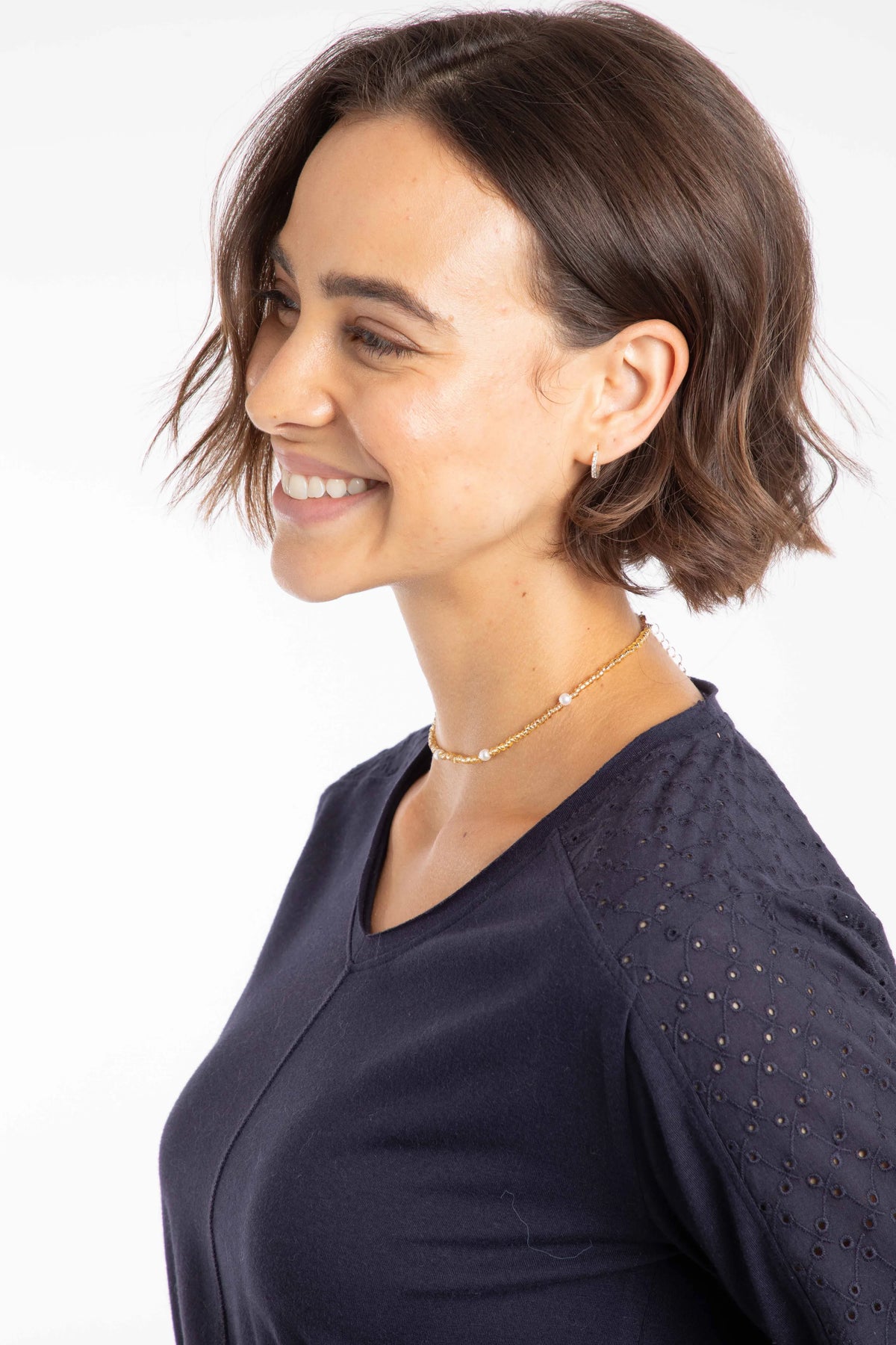 Weird Fish Topia Broderie Sleeve Outfitter Top - Midnight