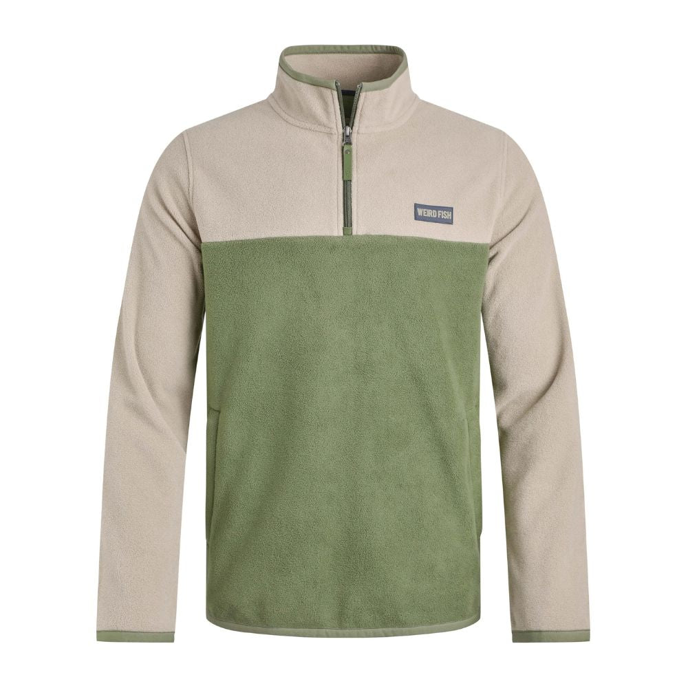 Weird Fish Tristan 1/4 Zip Colour Block Microfleece - Artichoke Green