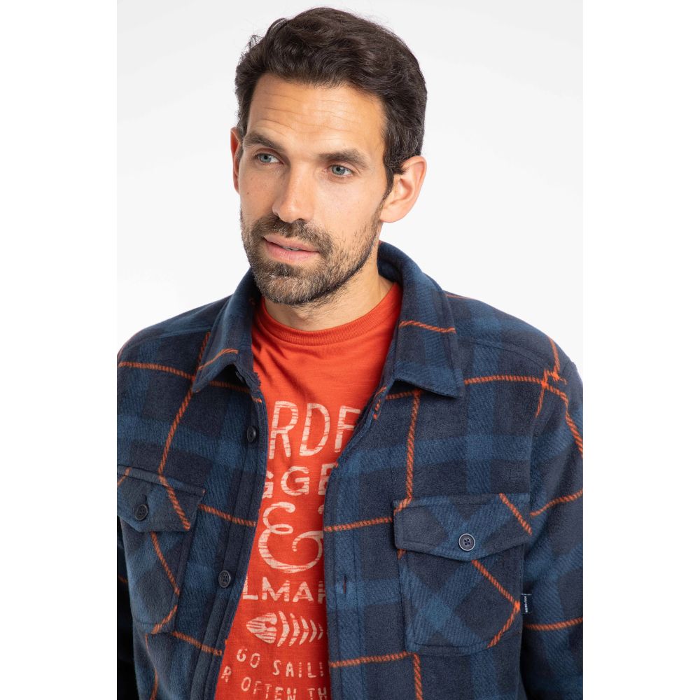 Weird Fish Tyburn Check Fleece Shacket - Navy