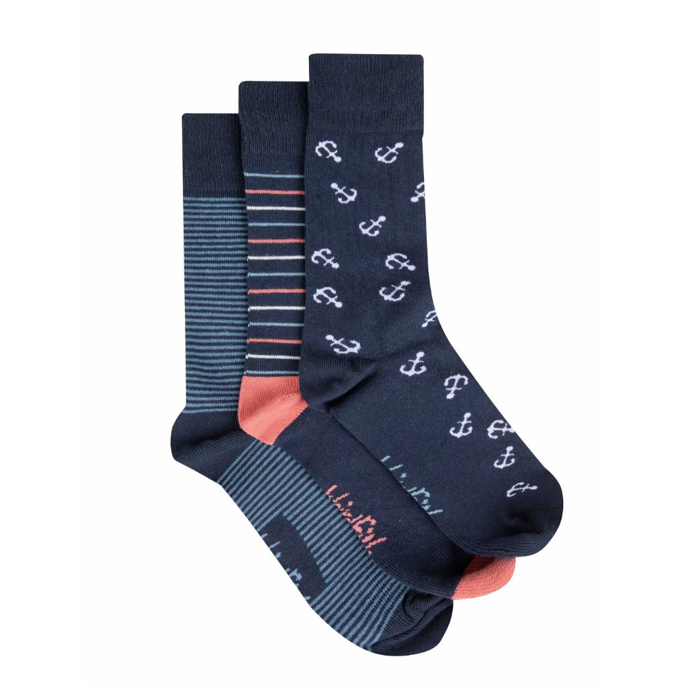 Weird Fish Rolph Trainer Socks - Washed Blue - 7/11 - (Pack of 3)