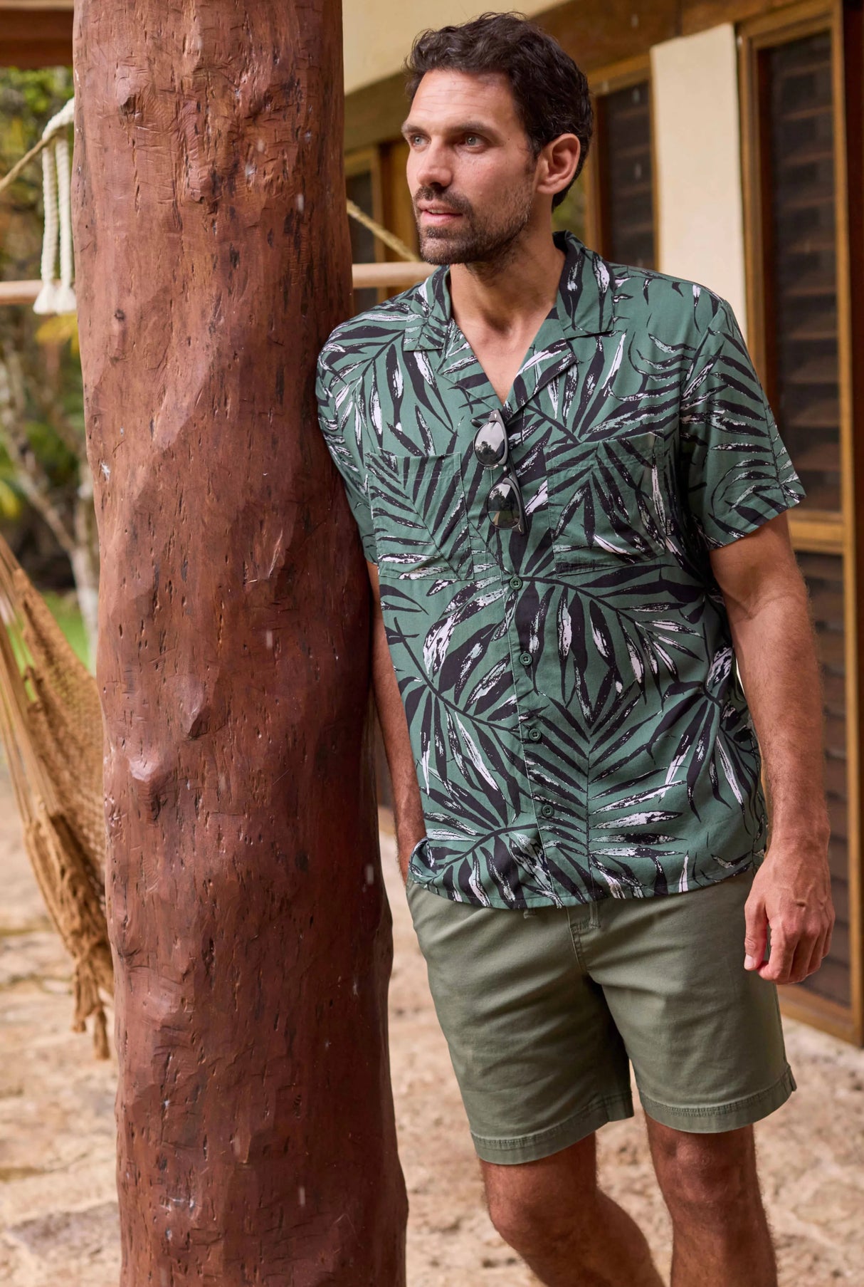 Weird Fish XL Army Green Holborn Eco Viscose Hawaiian Shirt - 202902 - Old Railway Line Garden Centre