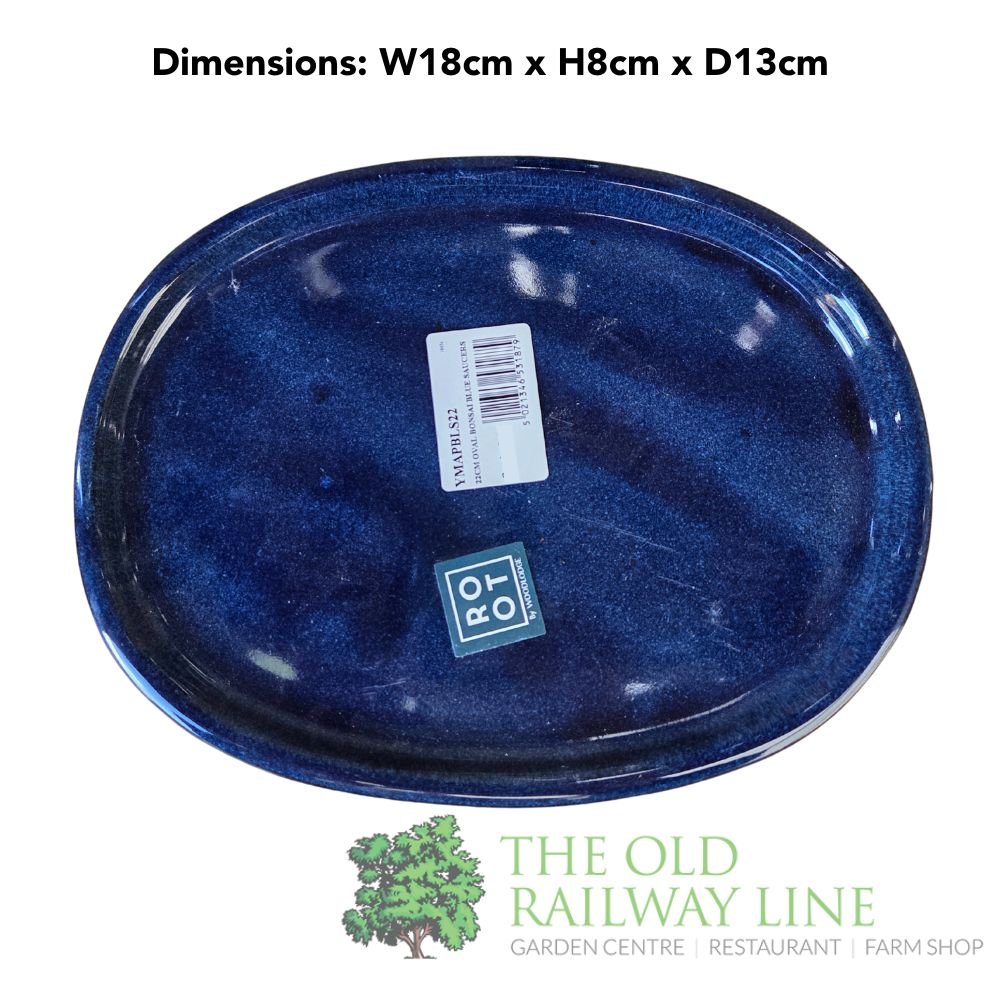Woodlodge 18cm Blue Oval Bonsai Saucer - YMAPBLS18 - Old Railway Line Garden Centre