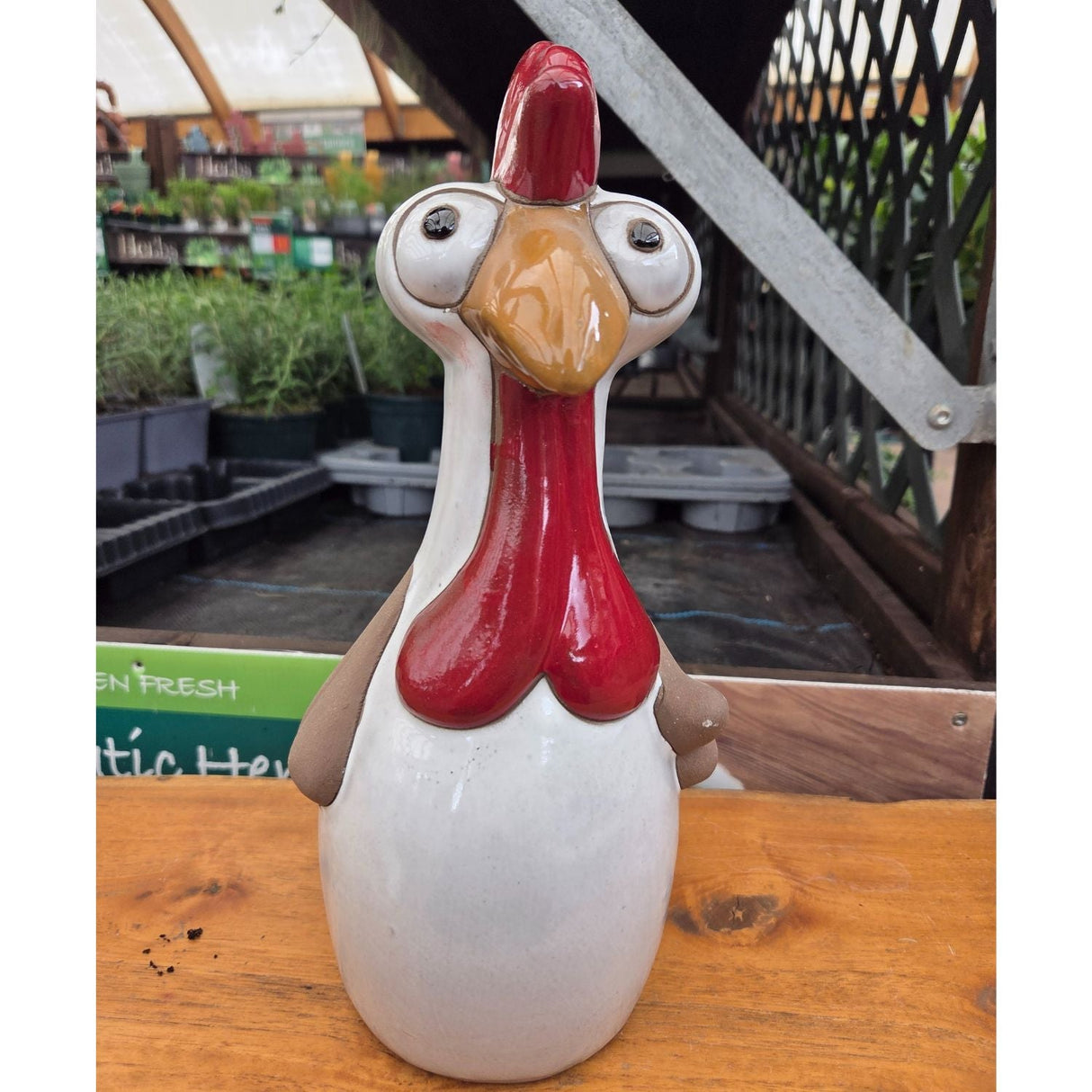 Woodlodge 30cm Glazed Chicken Large Garden Ornament - White - Old Railway Line Garden Centre