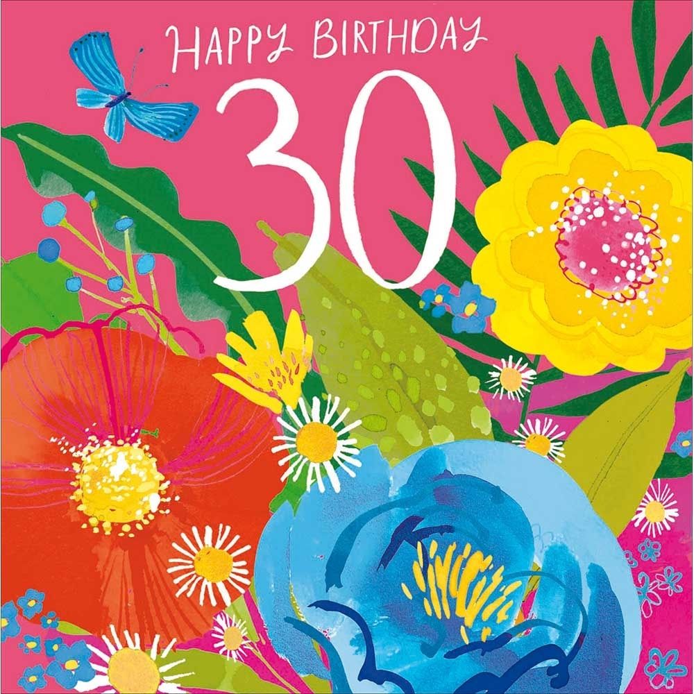 Woodmansterne 30th Bright Flowers Pink Birthday Card