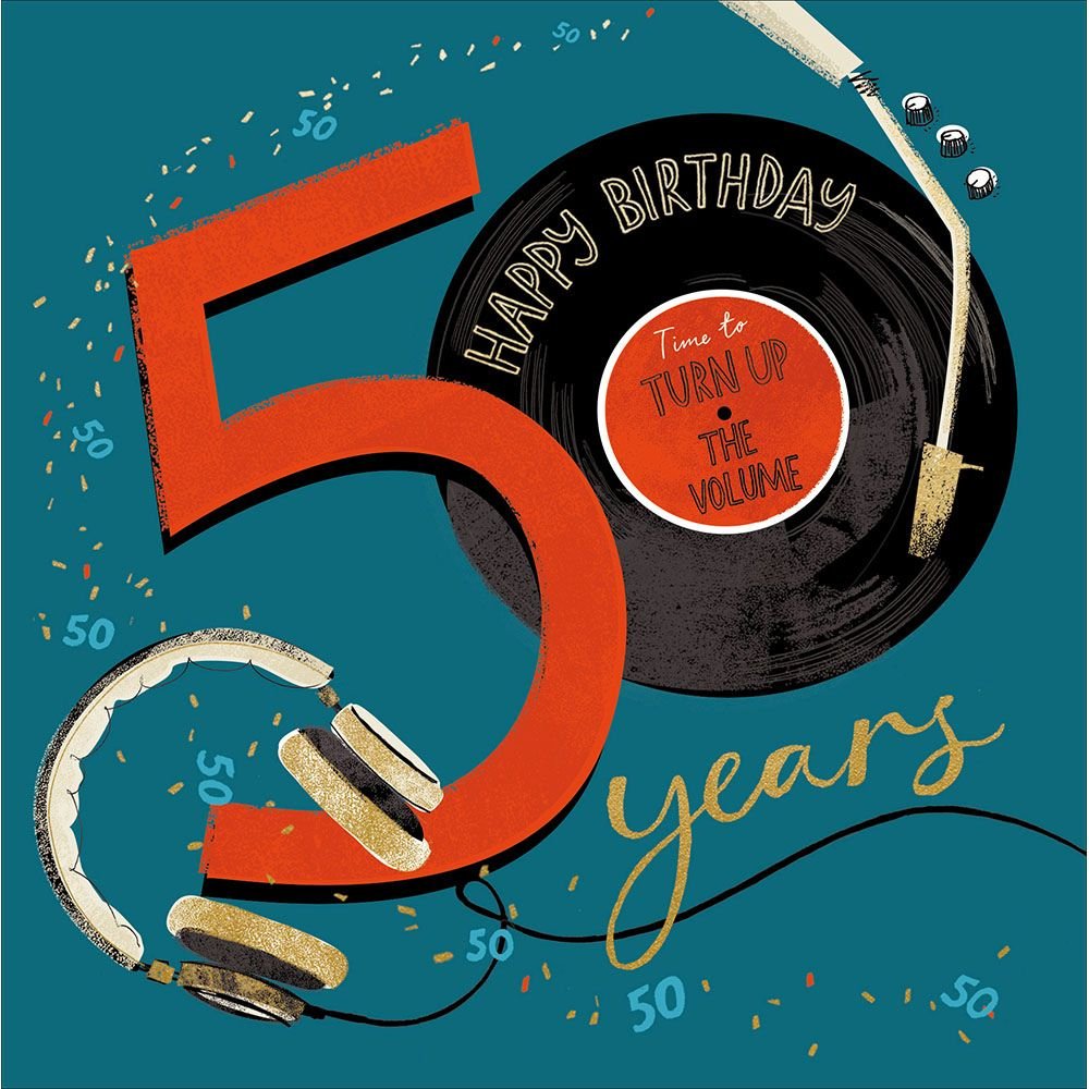 Woodmansterne 50th Turn Up the Volume Birthday Card - Old Railway Line Garden Centre