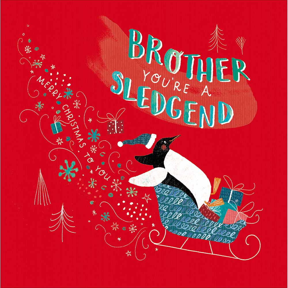Woodmansterne Brother - Sledgend Penguin Christmas Card
