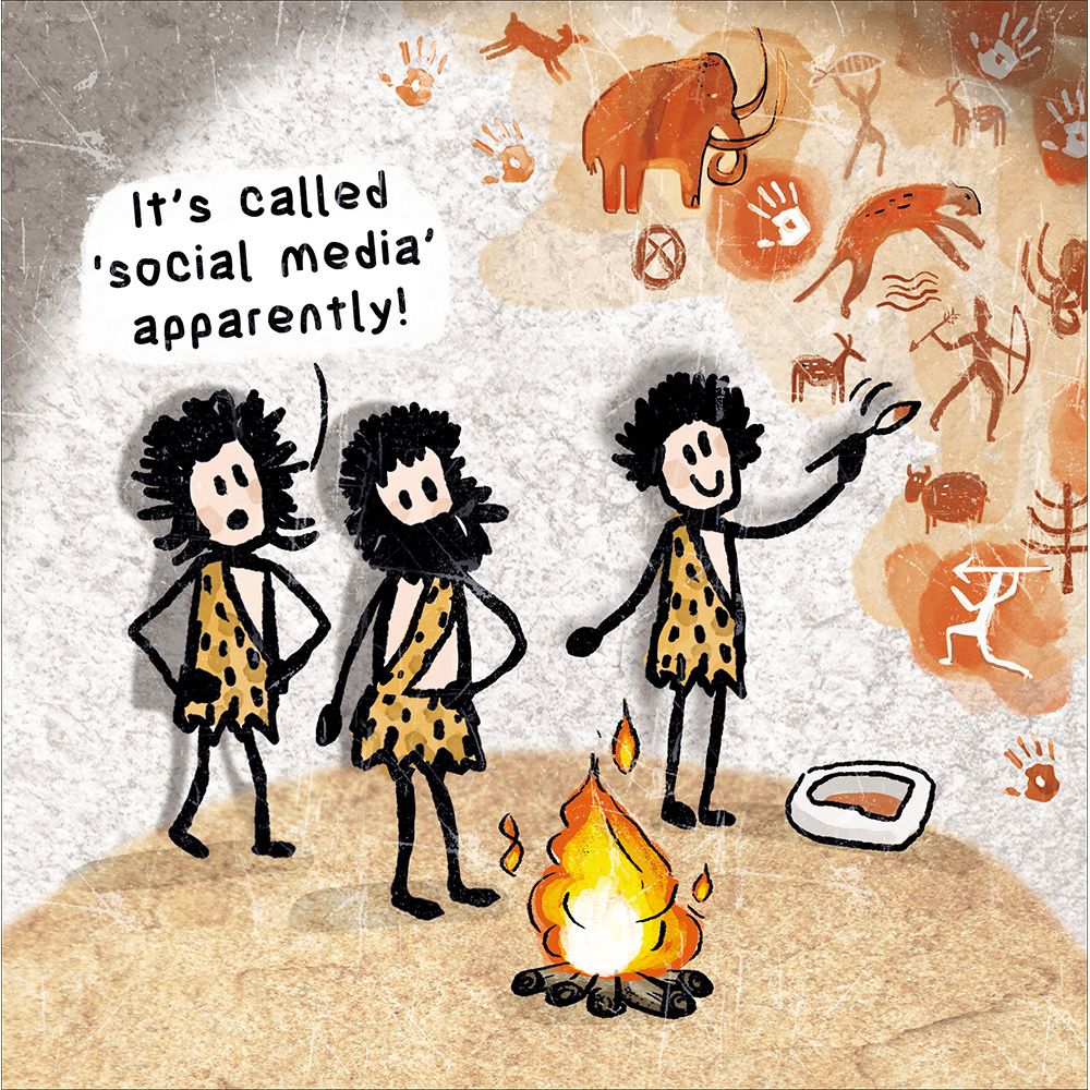 Woodmansterne Caveman Social Media Funny Blank Card