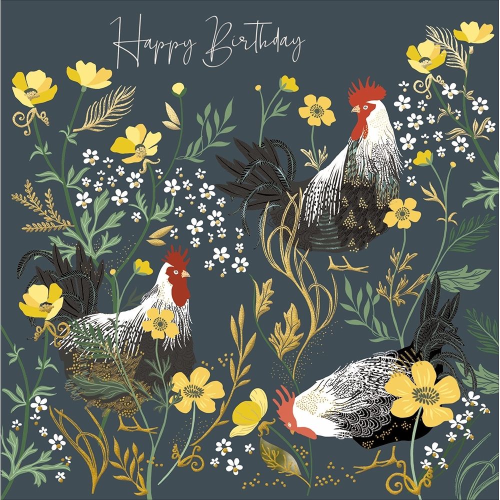 Woodmansterne Cheerful Chickens Floral Birthday Card