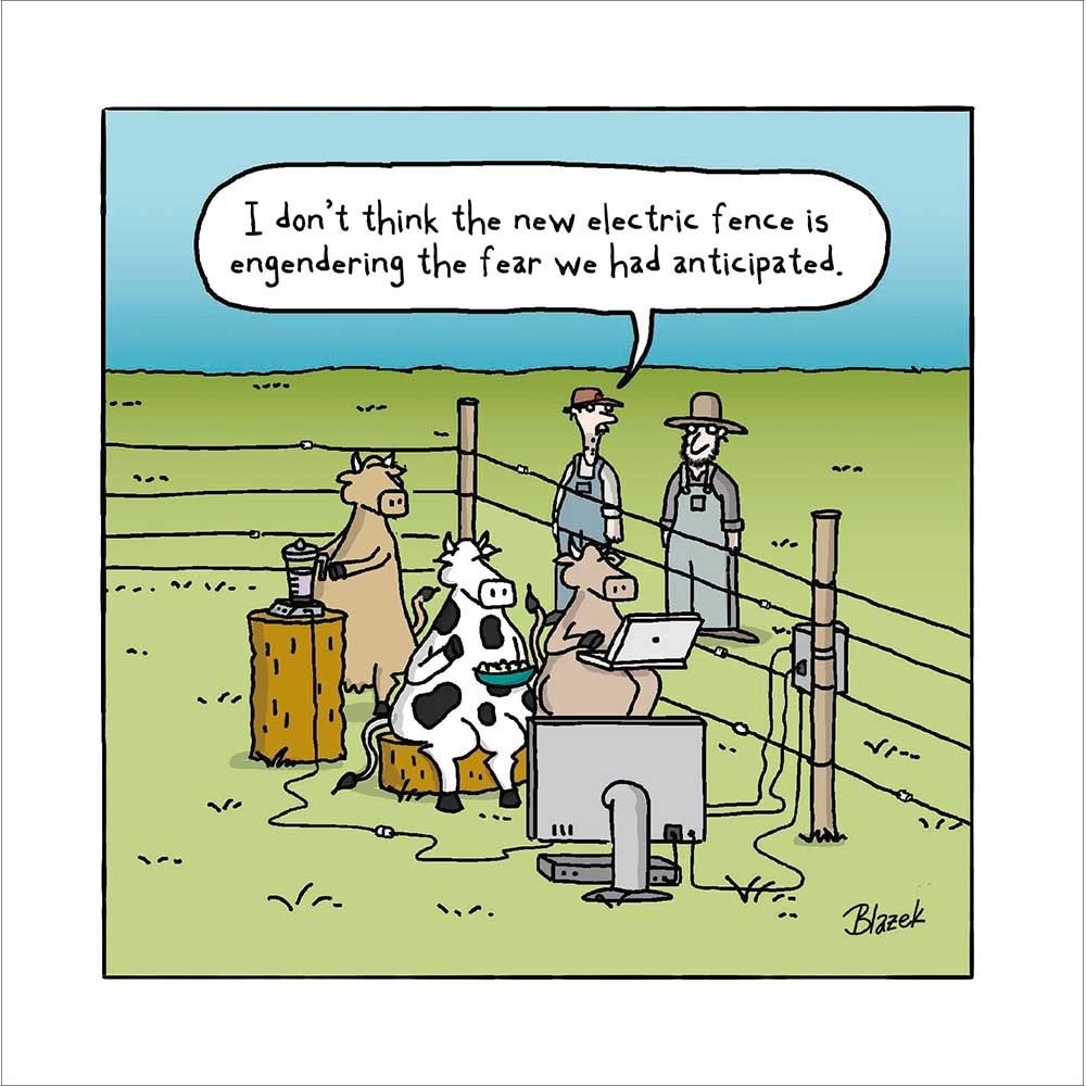 Woodmansterne Cows Electric Fence Funny Blank Card