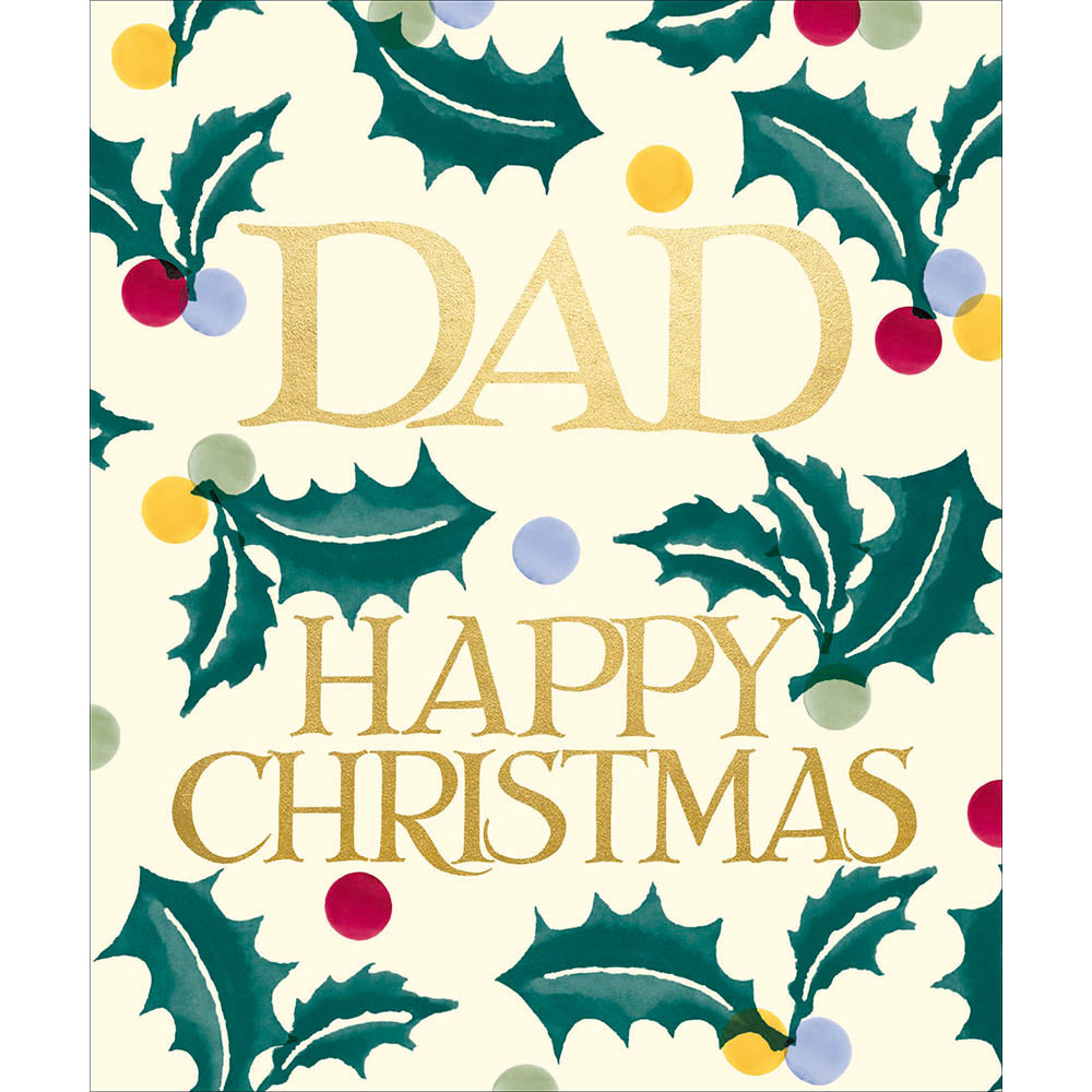 Woodmansterne Dad - Gold Text with Colourful Holly Christmas Card