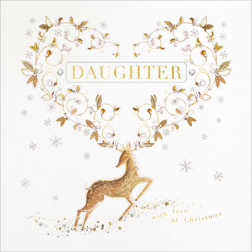 Woodmansterne Daughter - Deer with Heart Antlers Christmas Card