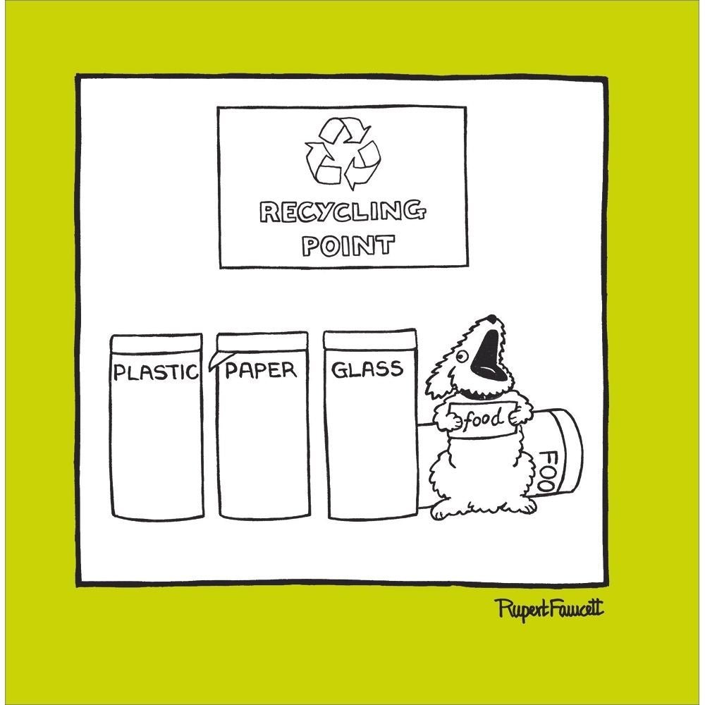 Woodmansterne Dog Recycling Point Blank Funny Card - Old Railway Line Garden Centre