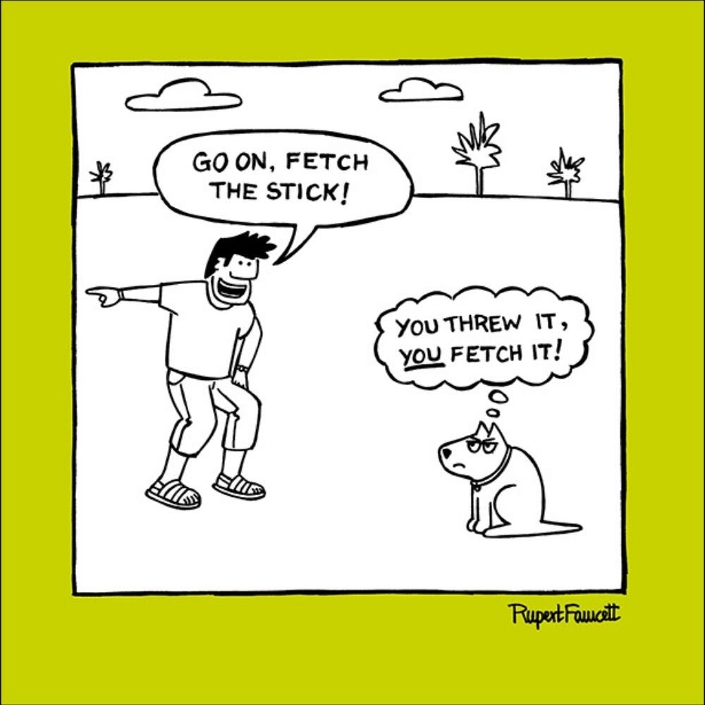 Woodmansterne Fetch the Stick Blank Funny Card - Old Railway Line Garden Centre