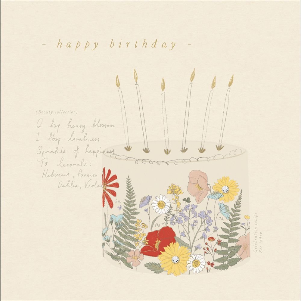 Woodmansterne Floral Birthday Cake Make Wish Birthday Card - Old Railway Line Garden Centre