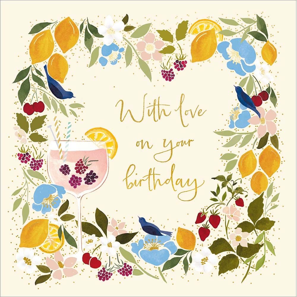 Woodmansterne Gin Fizz Lemon Flower Border Birthday Card - Old Railway Line Garden Centre