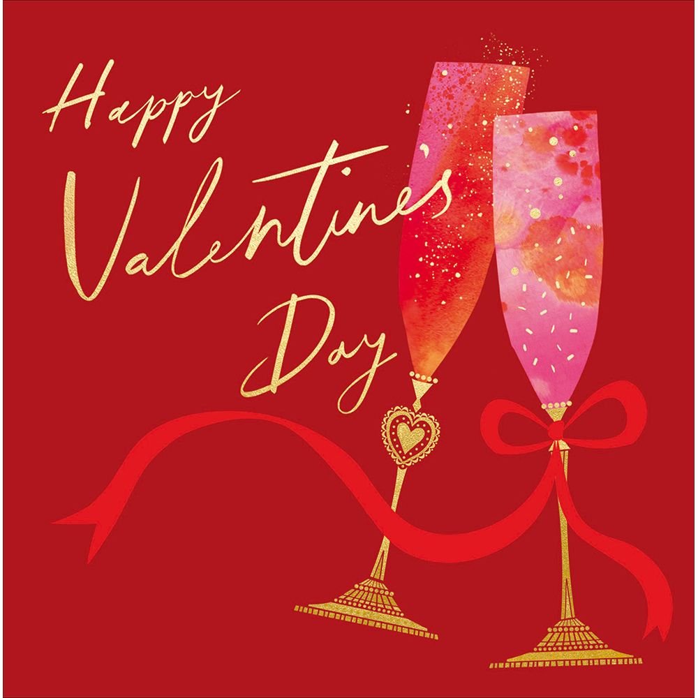 Woodmansterne Gold Detail Champagne Glasses Valentine's Day Card - Old Railway Line Garden Centre
