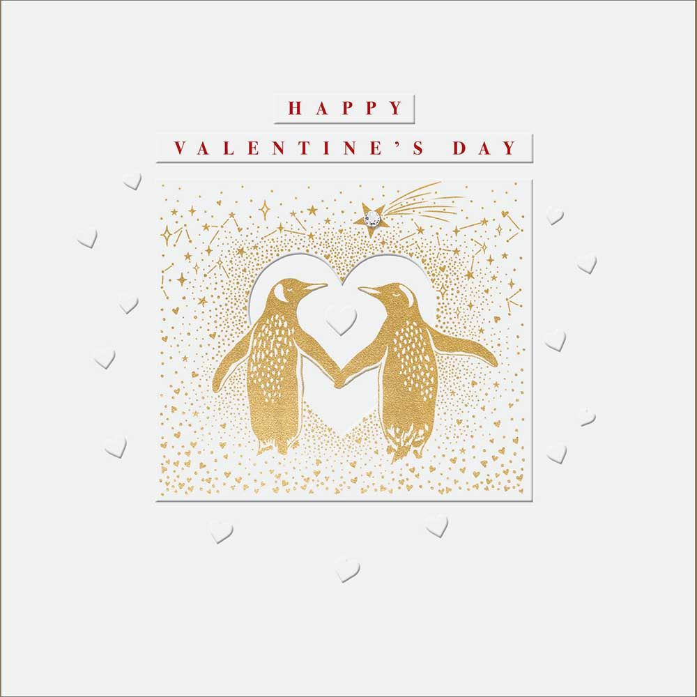 Woodmansterne Gold Penguins Valentine's Day Card