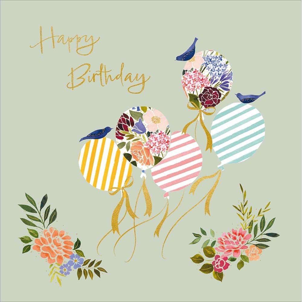 Woodmansterne Gold Text Balloon Bonanza Birds Birthday Card - Old Railway Line Garden Centre