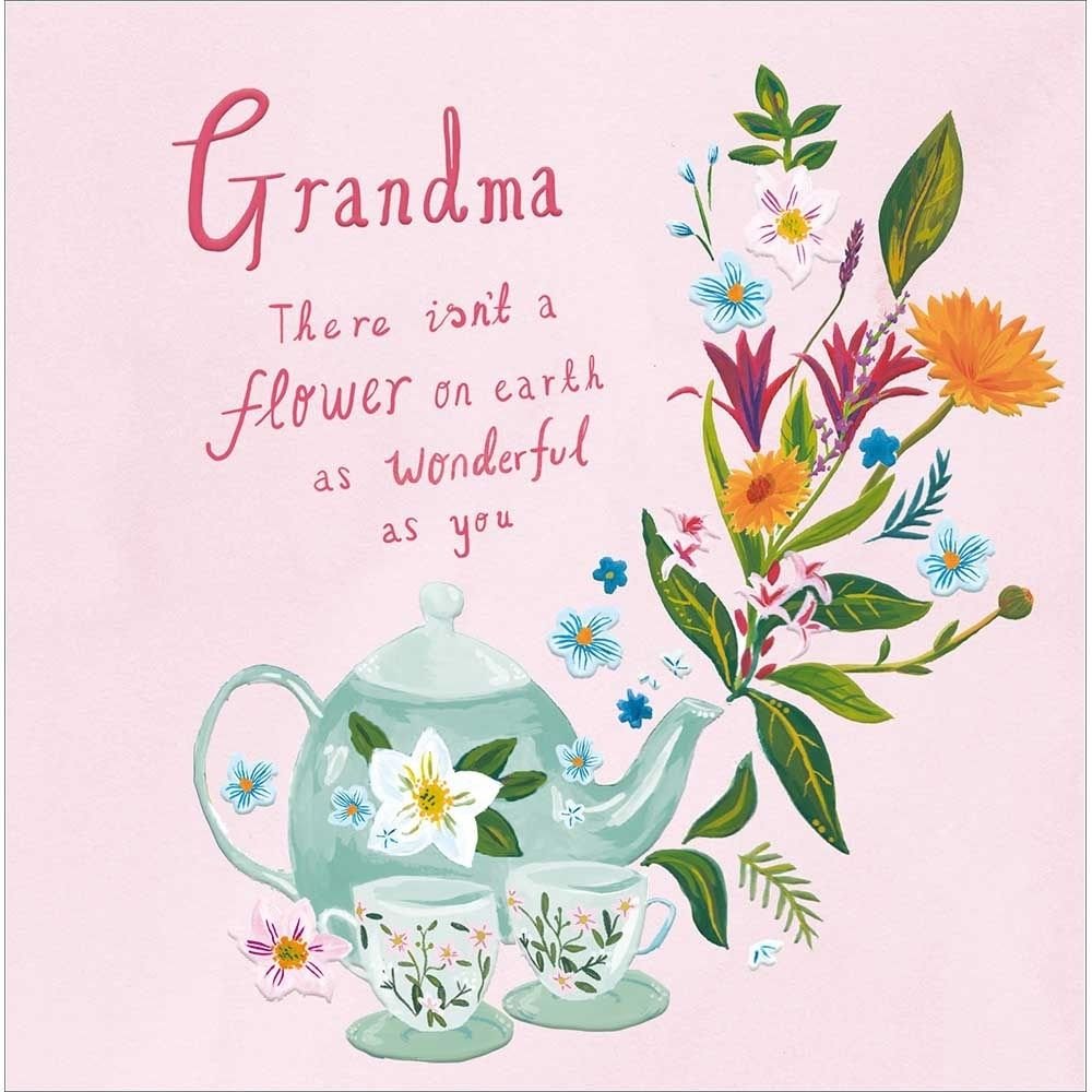 Woodmansterne Grandma Flower Teapot Mother's Day Card - Old Railway Line Garden Centre