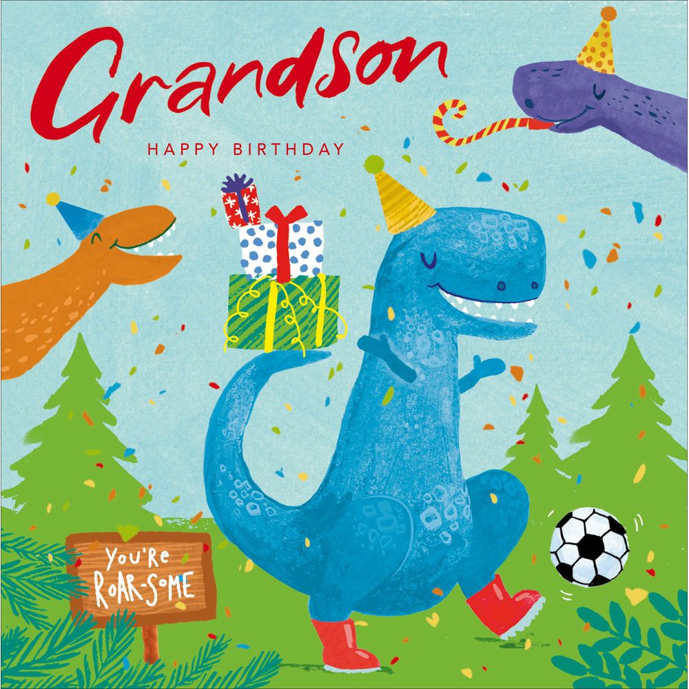 Woodmansterne Grandson Roarsome Dino Birthday Card - Old Railway Line Garden Centre