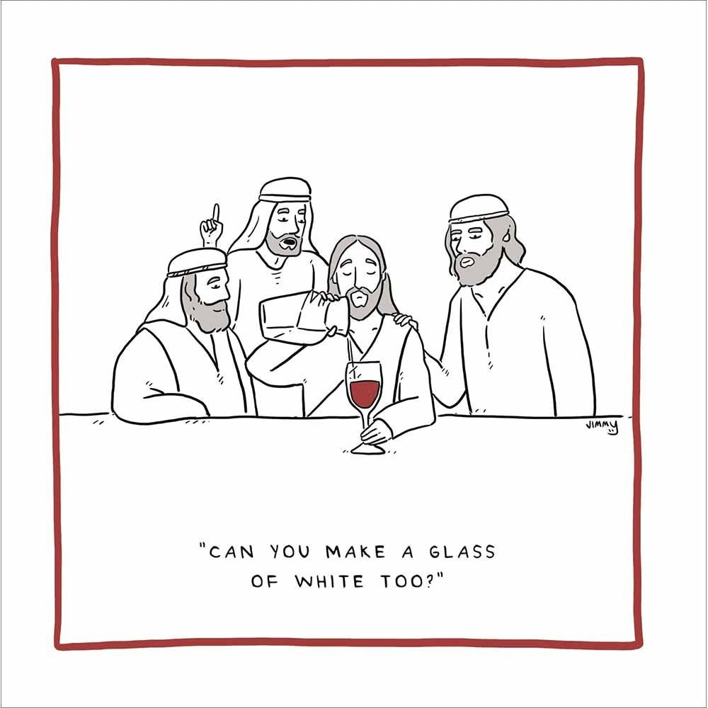 Woodmansterne Jesus White Wine? Funny Blank Card - Old Railway Line Garden Centre