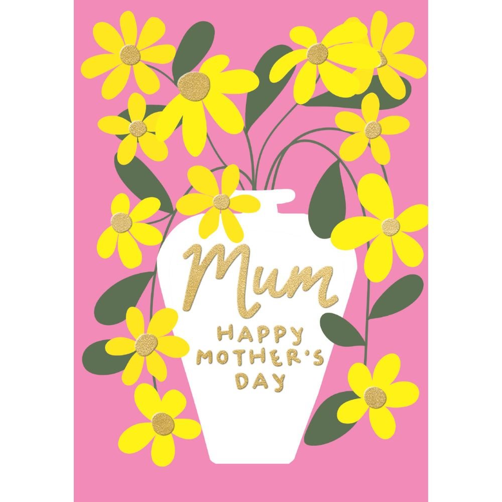 Woodmansterne Mum Yellow Flowers in Vase Mother's Day Card - Old Railway Line Garden Centre