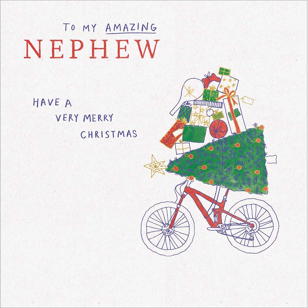 Woodmansterne Nephew - Tree on Bike Christmas Card