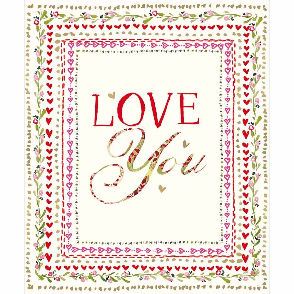 Woodmansterne Pink/Green Patterned Border Valentine's Day Card - Old Railway Line Garden Centre