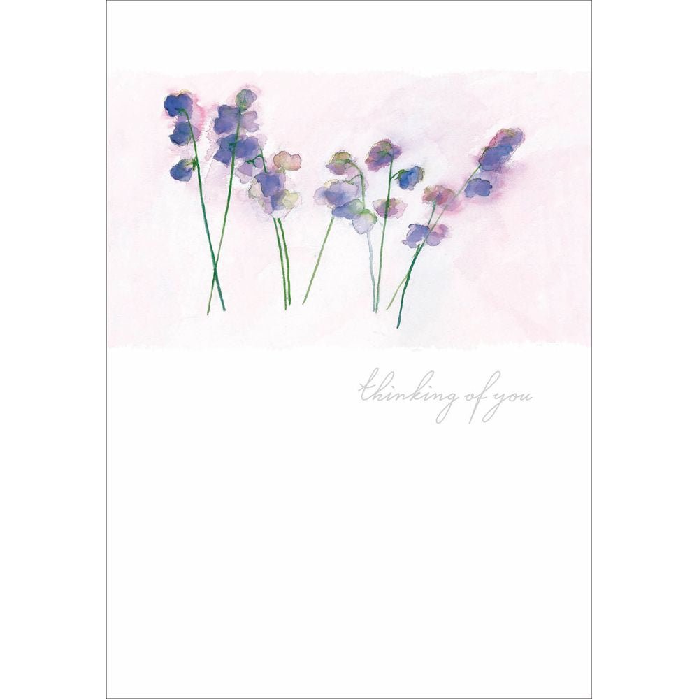 Woodmansterne Purple Sweet Peas Thinking of You Card - Old Railway Line Garden Centre