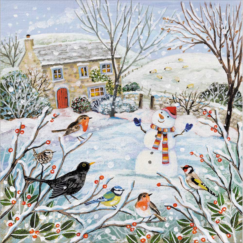Woodmansterne Snowman & Birds Christmas Card
