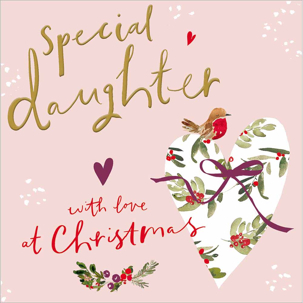 Woodmansterne Special Daughter - Robin with Heart Christmas Card