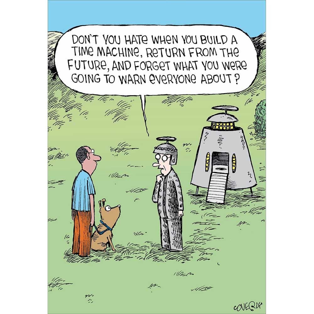 Woodmansterne Time Machine Woes Funny Blank Card - Old Railway Line Garden Centre
