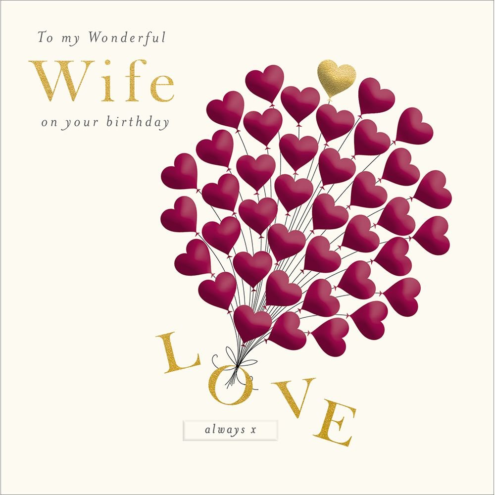 Woodmansterne Wife Love Heart Balloons Birthday Card - Old Railway Line Garden Centre