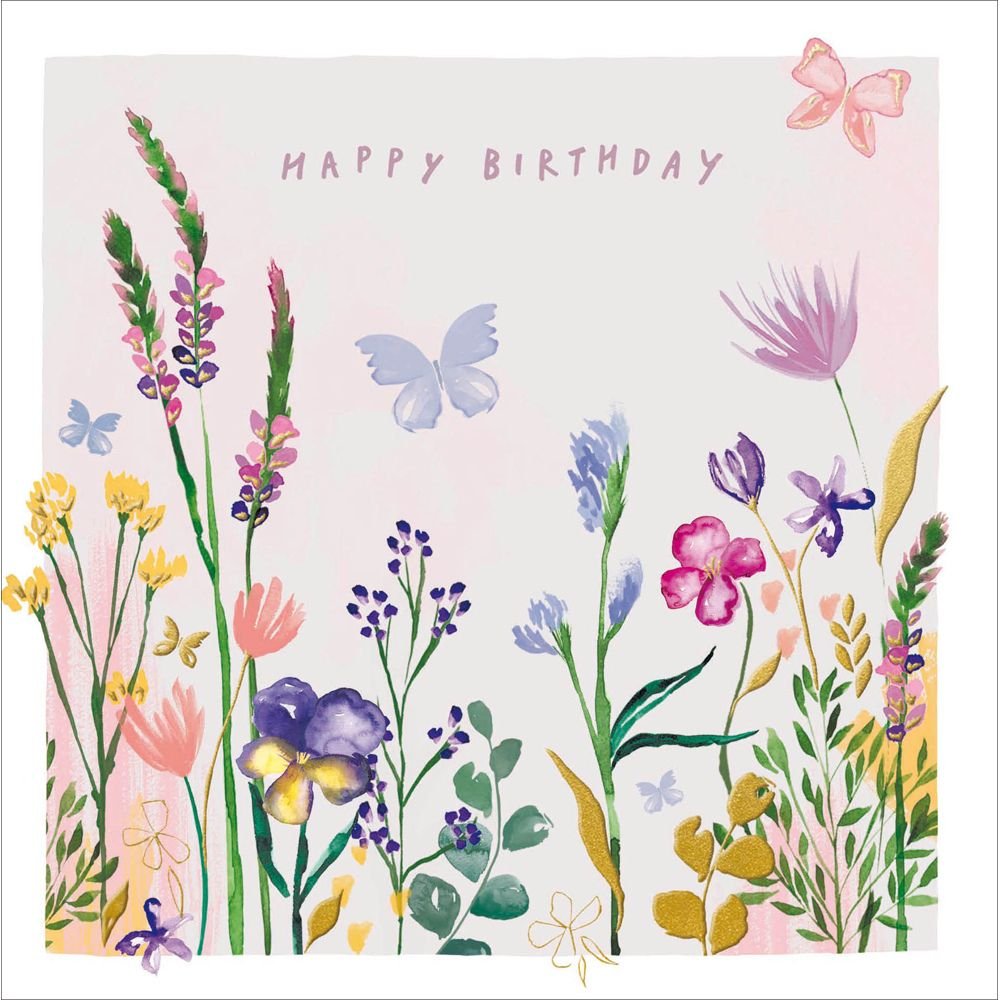 Woodmansterne Wild Flowers & Butterflies Birthday Card - Old Railway Line Garden Centre