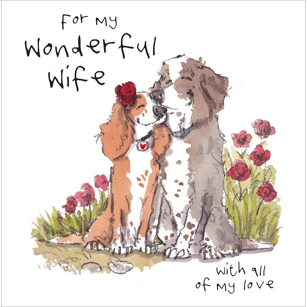 Woodmansterne Wonderful Wife Dogs with Flowers Valentine's Day Card - Old Railway Line Garden Centre
