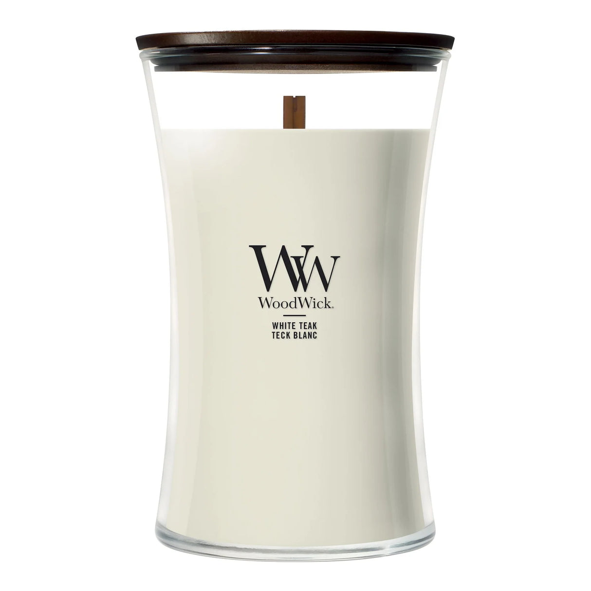 Wood Wick White Teak Large Hourglass Candle