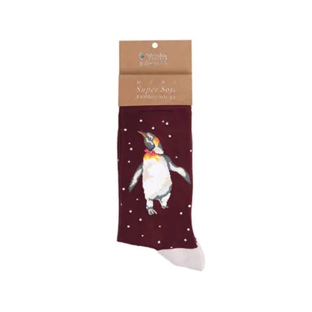 Wrendale 'Christmas King' Burgundy Penguin Men's Socks