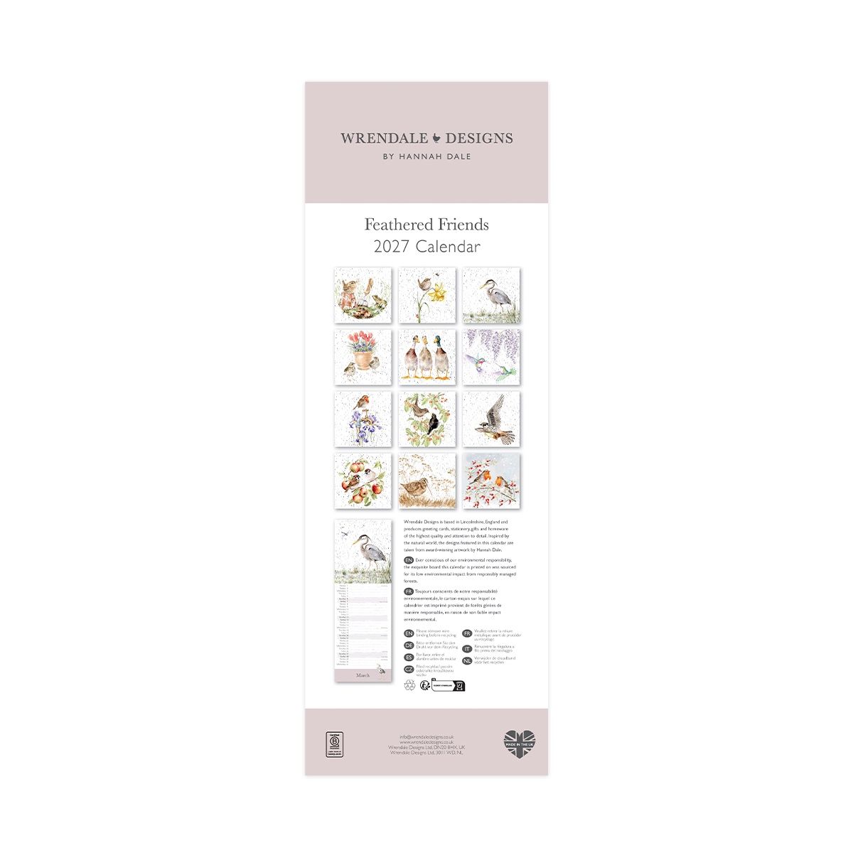 Wrendale 'Feathered Friends' Bird Slim Calendar 2027