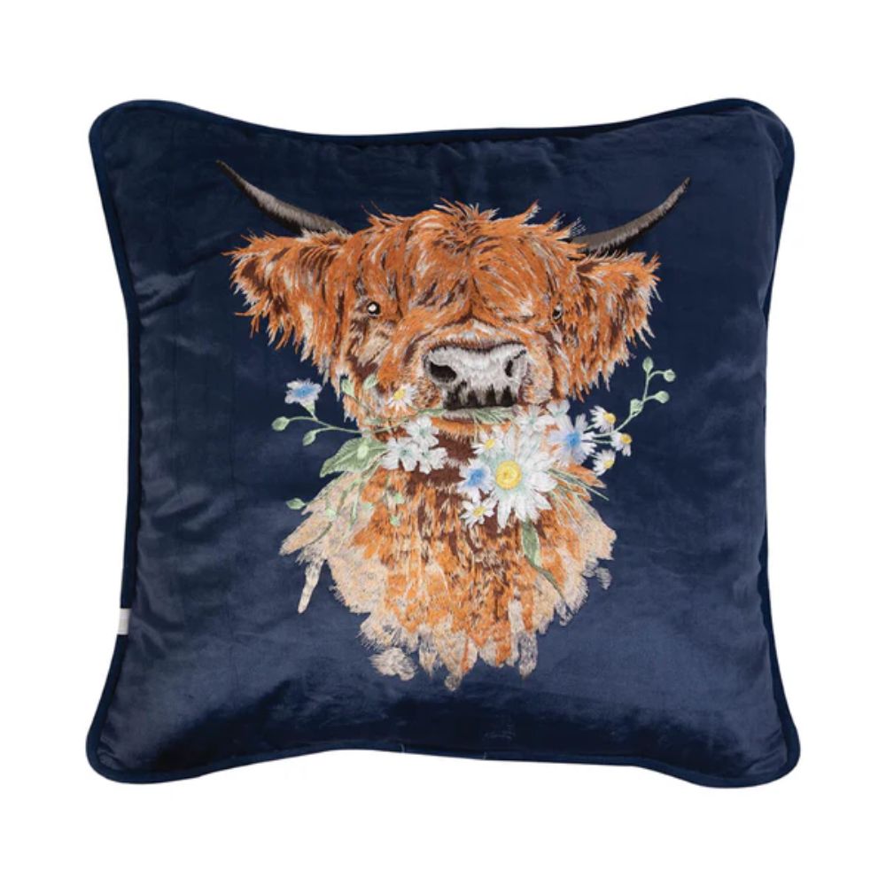Wrendale Highland Cow Embroidered Cushion