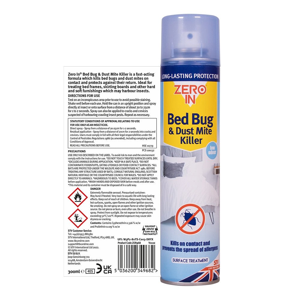 Zero In 300ml Bed Bug & Dust Mite Killer Tin Spray - Old Railway Line Garden Centre