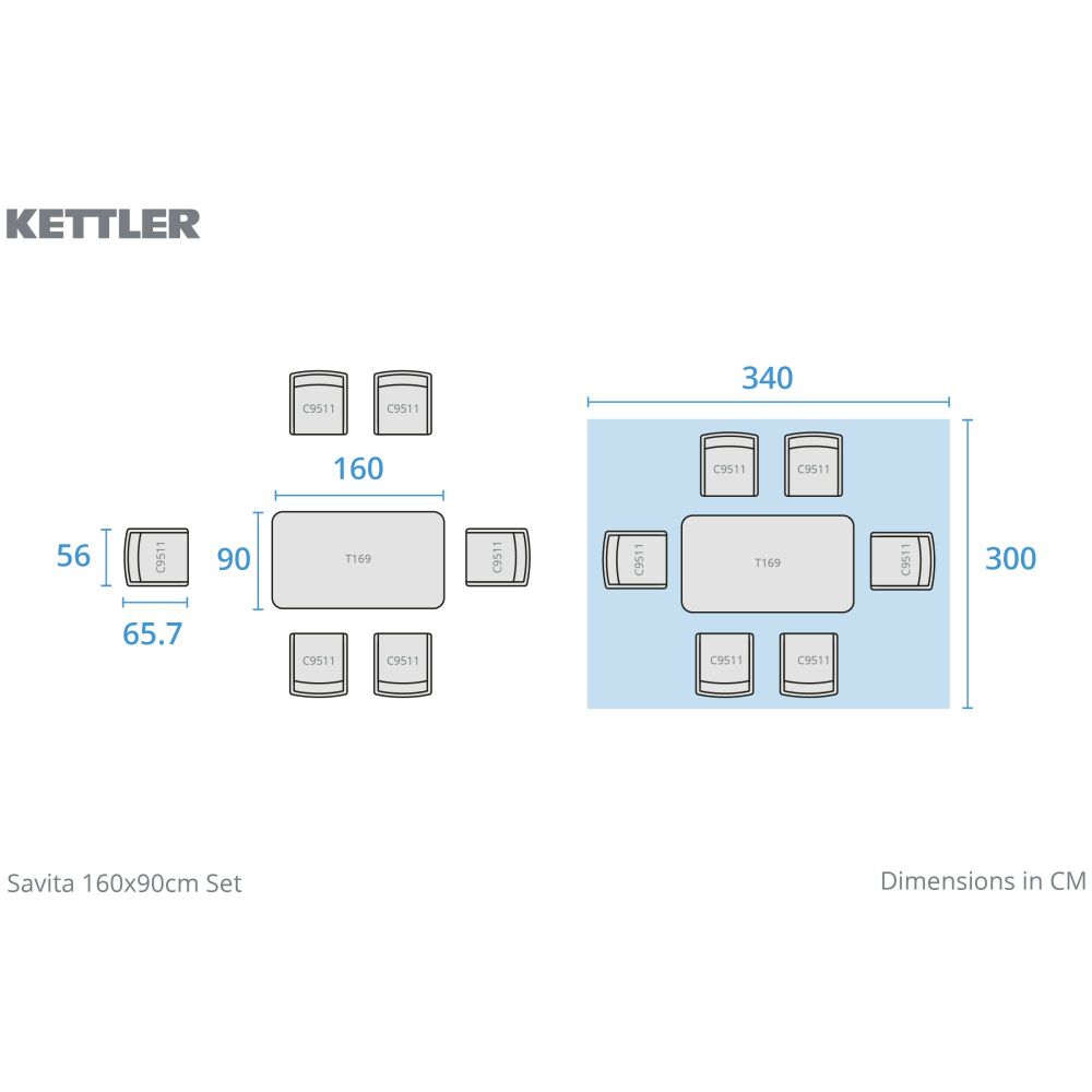 Kettler Savita 6-Seater Metal Garden Furniture Dining Suite - Slate