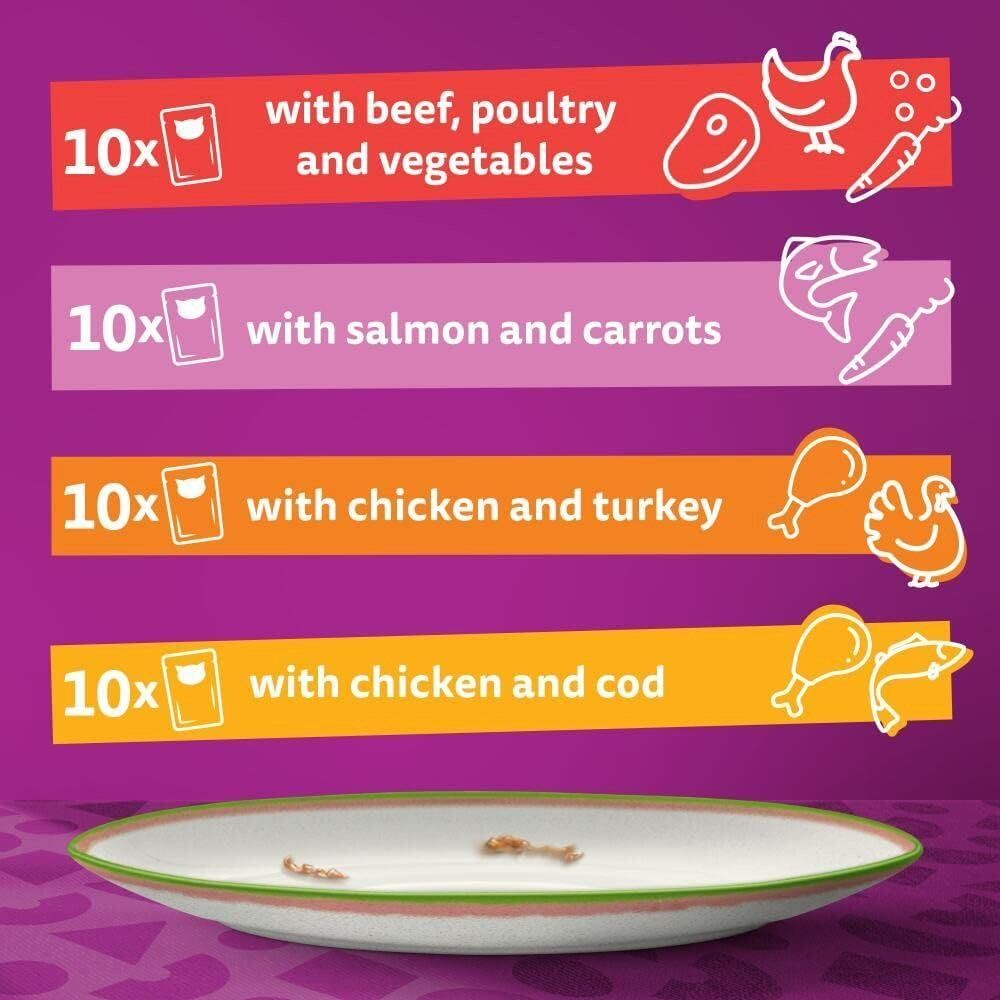 Whiskas 40 x 85g Tasty Mix Veg Chef's Choice Adult Cat Food Pouches in Gravy