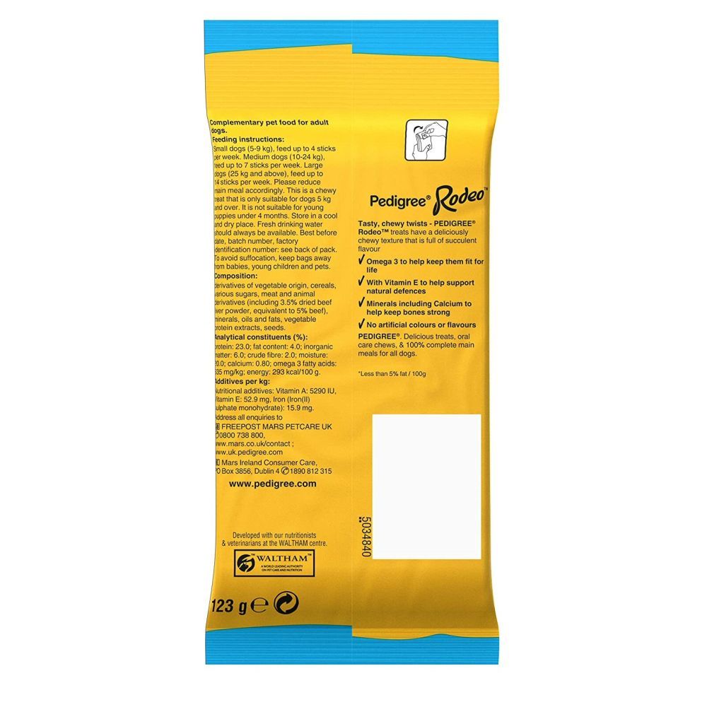 Pedigree Rodeo 123g Dog Treats with 7 Beef Sticks