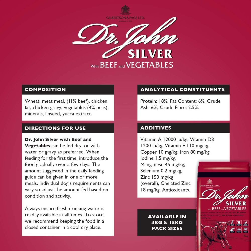 Dr John 15kg Silver With Beef Adult Dog Food