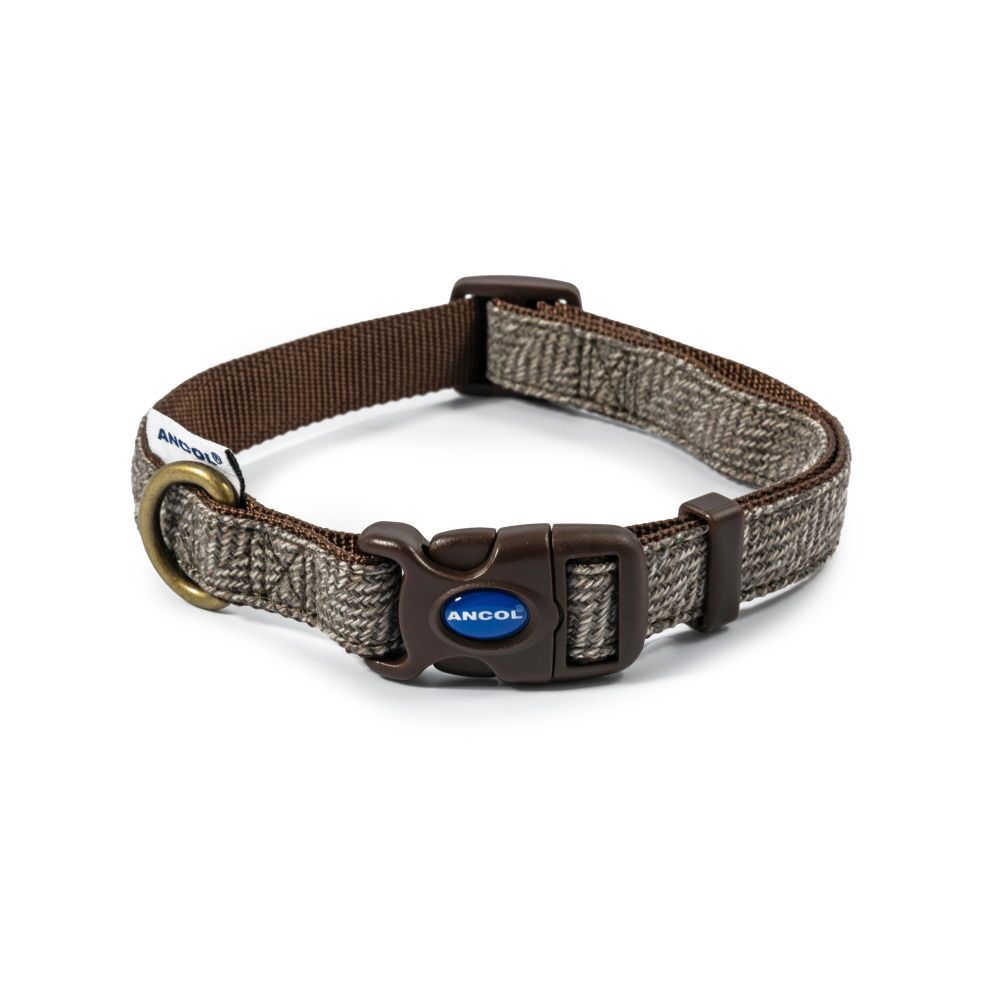 Ancol Heritage Medium Taupe Herringbone Adjustable Dog Collar